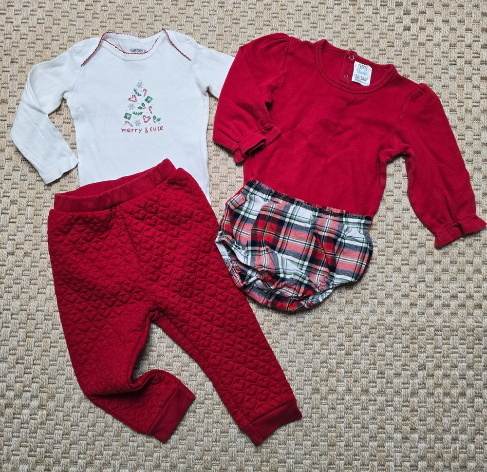 Cat & Jack Carters 12-18M Baby Girl Christmas Winter Outfit Bundle Red Plaid
